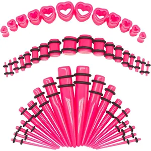 Marsrut 48 PCS Acrylic Gauge Tapers Heart Tunnels Plug 14G-0000G Ear Stretching Set