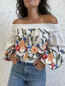 Floral Embroidered Off Shoulder Top