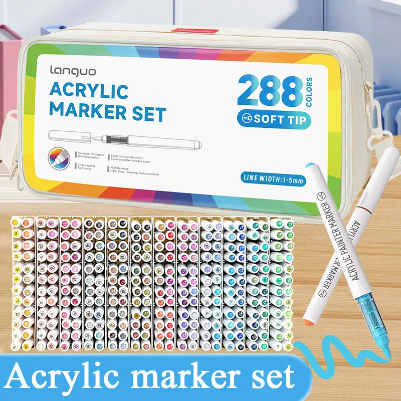 288 Colors Professional Painting Set, Large Capacity Acrylic Markers, Marker Pen, Student Coloring Sketching Art Supplies, Advanced Drawing Tools