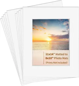 10 Pack 11x14 Matted to 8x10 White Picture Frame Mats Acid Free for Photos & Artwork 4-Ply Thick Beveled Cut Photo Mats