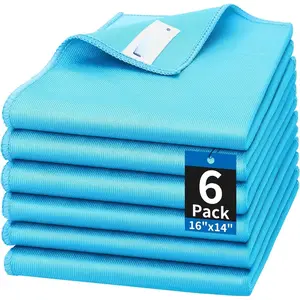 Microfiber Glass Cleaning Cloth, 6 Pack Window Glass Cleaning Rags,  Lint-Free Streak Free Polishing Cloth Wipes for Stainless Steel, Eyeglasses, Mirrors, Screens & Lenses,16"x14"