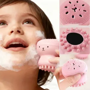 Facial Cleansing Brush Massage Brush Octopus Cute Shape Multi-Functional Facial Cleaning Tool Makeup Remover Silicone Non-Irritating Portable Lightweight Soft Sponge Rich Foam Deep Cleaning Pores Not Allergenic