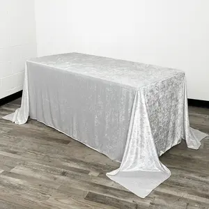 90 x 132 Inch Rectangular Crushed Velvet Tablecloth White