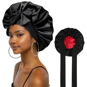Satin Bonnet Silk Bonnet for Sleeping Silk Sleep Cap Double Layer Hair Bonnet with Elastic Tie Band for Curly Hair Night Cap