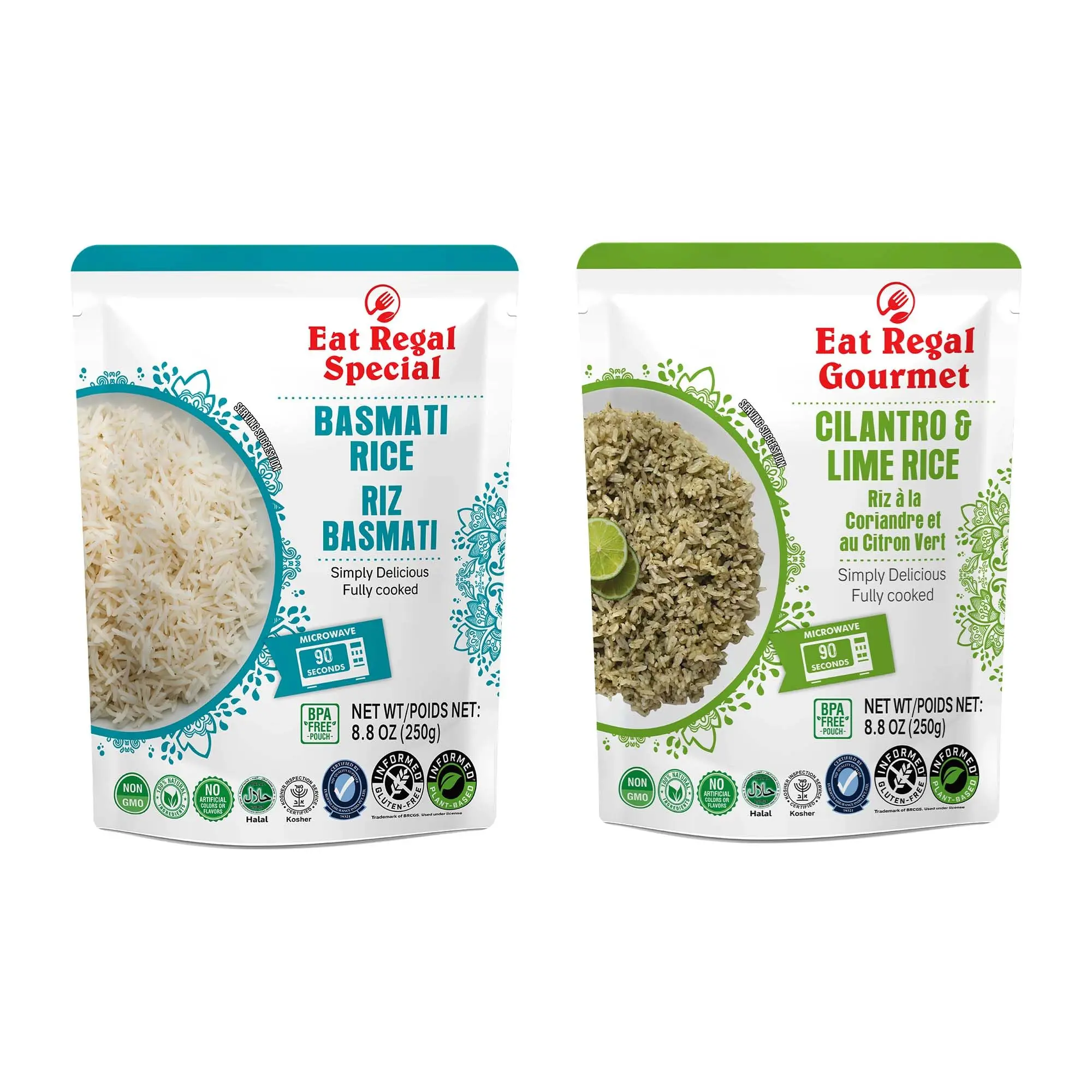 Eat Regal Ready-to-Eat Rice Variety Pack – Cilantro & Lime Rice & Basmati Rice | Microwave in 1.5 Minutes| Gluten-Free, Non-GMO, BPA-Free Pouches | 8.8 oz (Pack of 12)