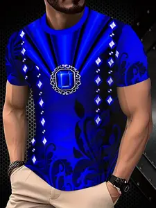 Men's 3D Digital Print Short Sleeve T-Shirt, Breathable 100% Polyester, Lightweight, Casual Round Neck, All Seasons