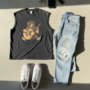 Men's vintage washed pure cotton vest