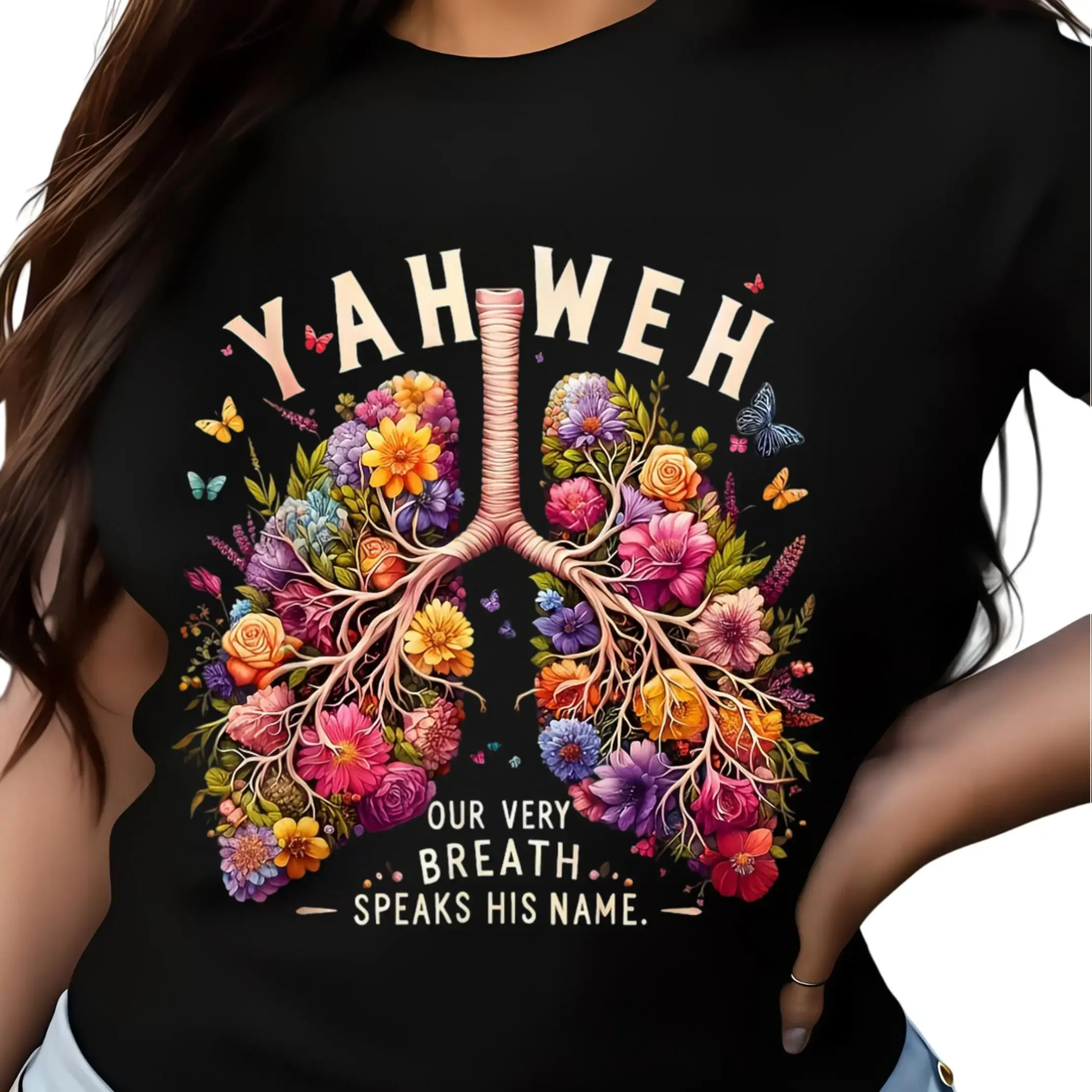 Women's Short-Sleeve Christian T-Shirt, Casual Crew Neck Religious Apparel with Yahweh Artwork Digital Print, Unisex Fit, Bible Quote, for Church Services