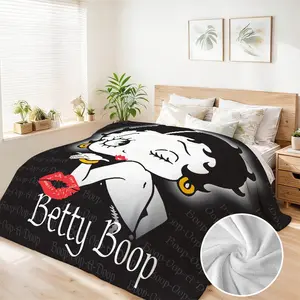Betty Boop 90"x108" Large Size Cartoon Flannel Blanket 280GSM Ultra Soft Polyester Made in USA  Cozy for Bed Sofa Travel Car Use