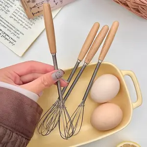 Stainless Steel Mini Whisk with Wooden Handle, Multifunctional Manual Egg Beater, Frother & Coffee Stirrer, Baking Tool, Home Gift