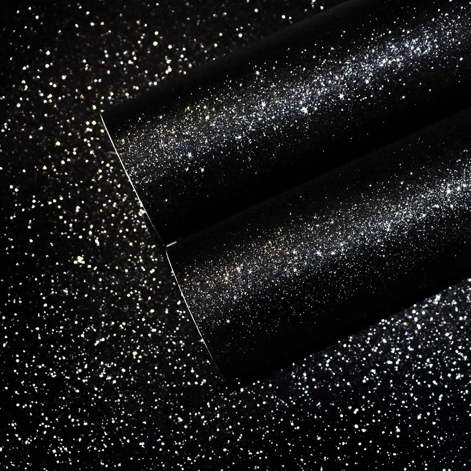 Glitter Black Wallpaper 15.7''x100'' Peel and Stick Wallpaper Self Adhesive Removable Black Glitter Wallpaper Stick and Peel for Bedroom Walls Fabric Contact Paper for Cabinets Drawer Dresser