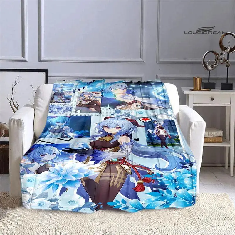 Genshin game cartoon print blanket flannel soft and Skin-friendly blanket sofa bed must-have blanket for birthday gift