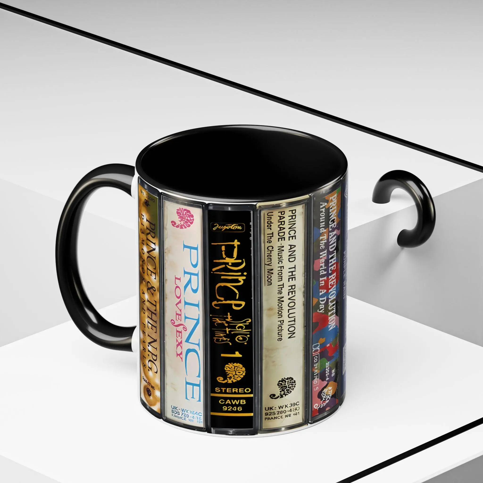 Prince Albums Cassette Collection Retro Accent Edge-to-Edge Printed Ceramic Mug