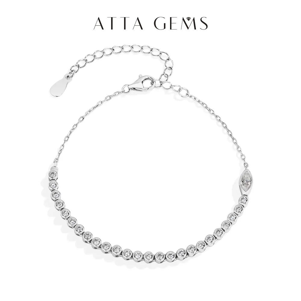 Luxury Moissanite Bracelet in 925 Sterling Silver, Elegant Marquise & Round Cut Unisex Jewelry, Anniversary Ready Fashion Wristwear, Fashion Wrist Jewelry, Jewelry Bracelet Design