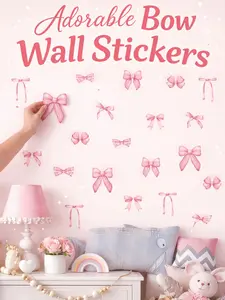 Bow Stickers Pink Wall Stickers 28 pcs (4 sheets) - Vinyl Peel and Stick Removable Decals Rental Friendly Decor for Nursery Kids Room PrincessBedroom Decor Bow Party Decor Cute Bow Decals Cute Stickers Wall Decor Room Decor