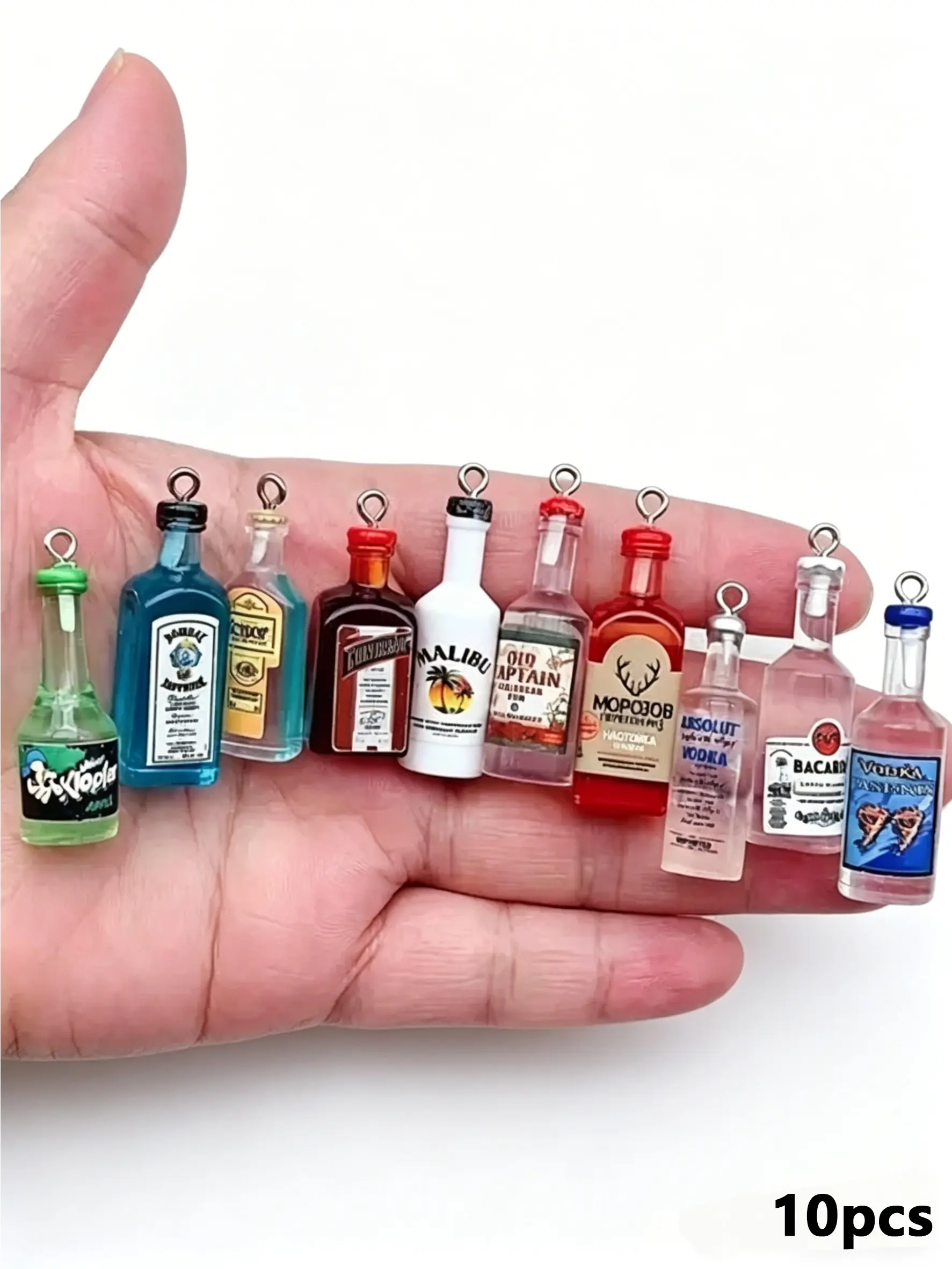 10pcs Mini Liquor Bottle Charms, 3D Acrylic Bottle Pendants, Beer Bottle Keychain Charms for DIY Crafting Jewelry, Keychains & Bag Decor, Beading Accessories, DIY Craft Embellishments, Gifts for Birthdays, Christmas & Graduation