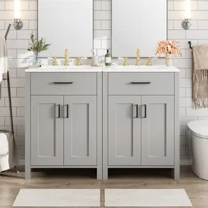 Modern 48-Inch Bathroom Vanity with Ceramic Sink, Soft-Close Doors, Flip Drawer, Double-Layer Door Shelves, Elegant Storage Solution   WL