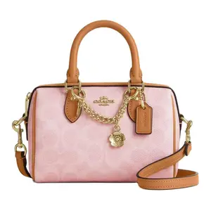 COACH Rowan 17 Mini Boston Bag with Detachable Chain Strap and Floral Charm in Cherry Blossom Pink