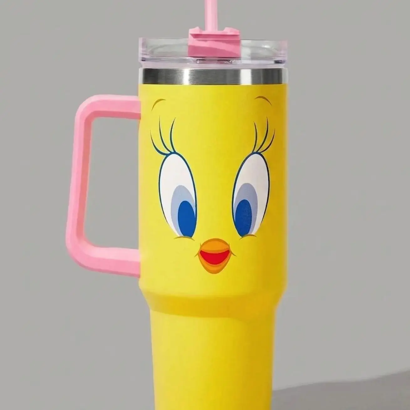 Looney Tunes Cartoon 40oz Tumbler with Handle, Insulated Stainless Steel Travel Mug with Straw, Cute Reusable Drinkware
