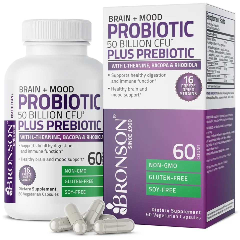 Probiotic Plus Prebiotic with L-Theanine, Bacopa & Rhodiola - 50 Billion CFU