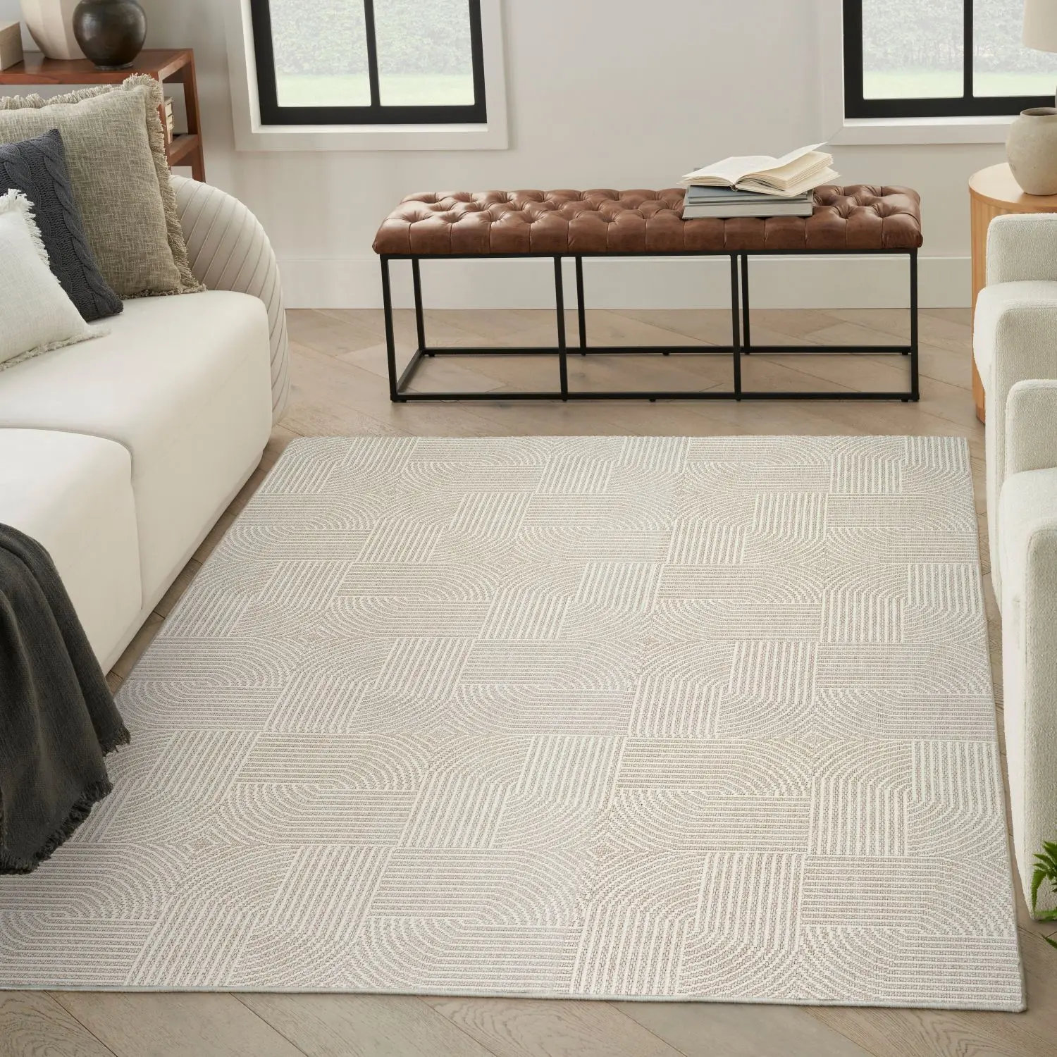 Nourison Textured Geometric Indoor Area Rug - Modern Abstract, Neutral Palette, Contemporary Decorative Piece for Living Room Home Decor, Contemporary Decorative Rug, Home Decor Rugs