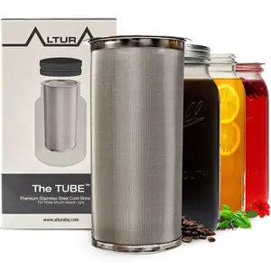 ALTURA The TUBE Premium Stainless Steel Cold Brew Coffee Maker & Tea Infuser for 32 oz Wide Mouth Mason Jars - Durable Cold Brew Filter Strainer for Iced Coffee & Fruit Water