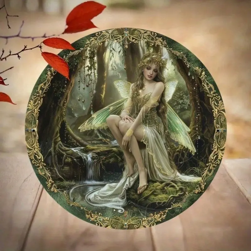 Vintage Fairy Wall Art Decor Enchanted Forest Round Aluminum Sign 8x8 Inch Rustic Wall Hanging for Living Room Bedroom