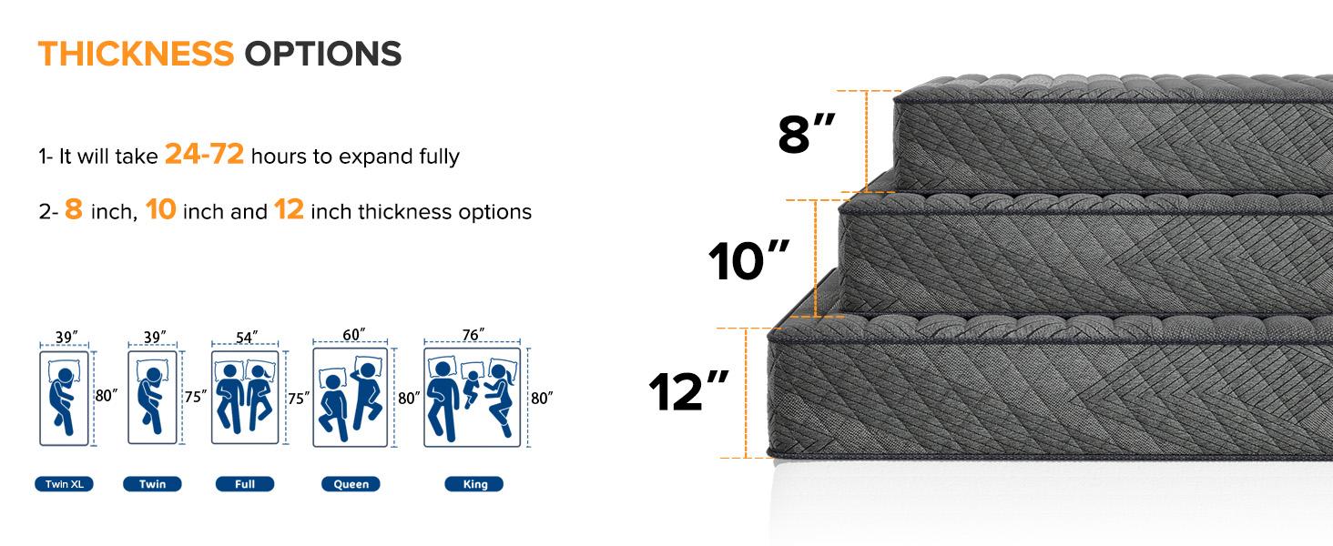 8/10/12 Inch Twin Full Queen King Mattress Memory Foam And Spring Hybrid MattressMedium Firmness Silent motion breathable design and individually pocketed springs Memory foam mattress