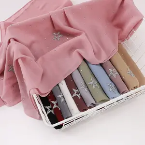 Multiple new chiffon starry diamond pentagonal star long scarf styles; multifunctional hijab for Muslim women; everyday outdoor accessory shawl; suitable for wrapping hair; also ideal as a holiday gift for friends and family.