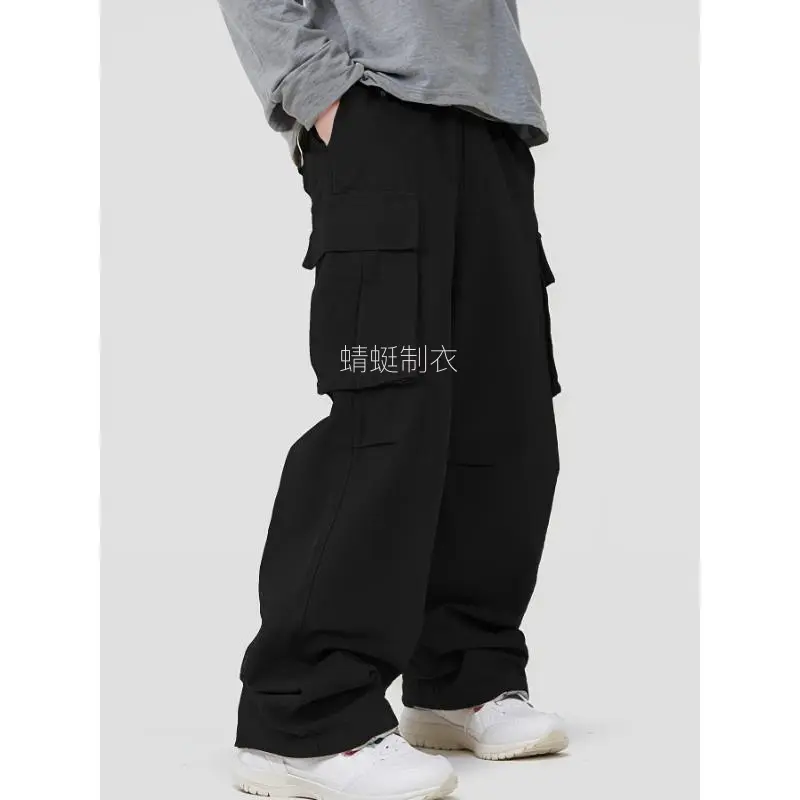 Boys' Solid Street Style Cargo Pants with an Elastic Waist and Flap Pockets, Full-Length Loose-Fitting Kids Clothing for Everyday Wear, Baggy Fits