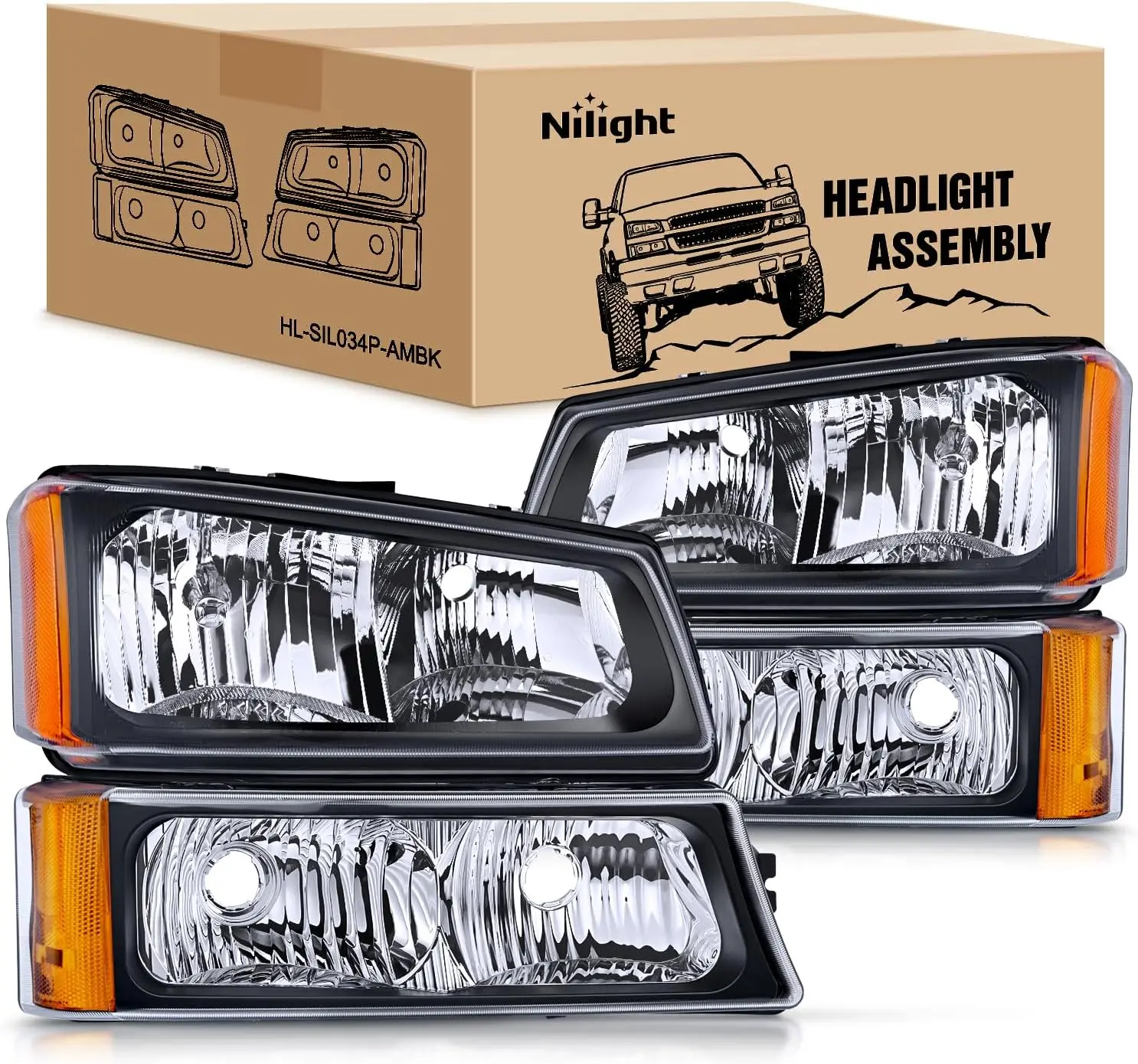 Nilight LED Projector Headlight & Bumper Lamp Set - IP65 Plug-N-Play Truck & Chevy Accessories, Replacement Lighting Assemblies & Components for 2003-2006 Chevy Silverado, Avalanche 1500, 1500HD, 2500, 2500HD, 3500 Pickup