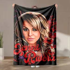 1 piece Jenni Rivera and Red Butterfly Theme Art Design_8060 themed flannel blanket - Oversized fluffy warm sofa blanket, suitable for beds and sofas, modern geometric pattern design, all-season use, digital printing, 100% polyester material