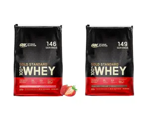 Optimum Nutrition Gold Standard 100% Whey Protein Powder BUNDLE -- Double Rich Chocolate & Delicious Strawberry 10 lbs Bundle Supplement for Fitness Dietary Healthcare Muscle Smooth