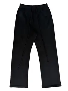 Men's Uncuffed Sweatpants All Black Joggers, Casual Relaxed Fit Lounge Pants with Side Pockets & Drawstring, Casual Streetwear Loungewear for Everyday, Gym & Travel