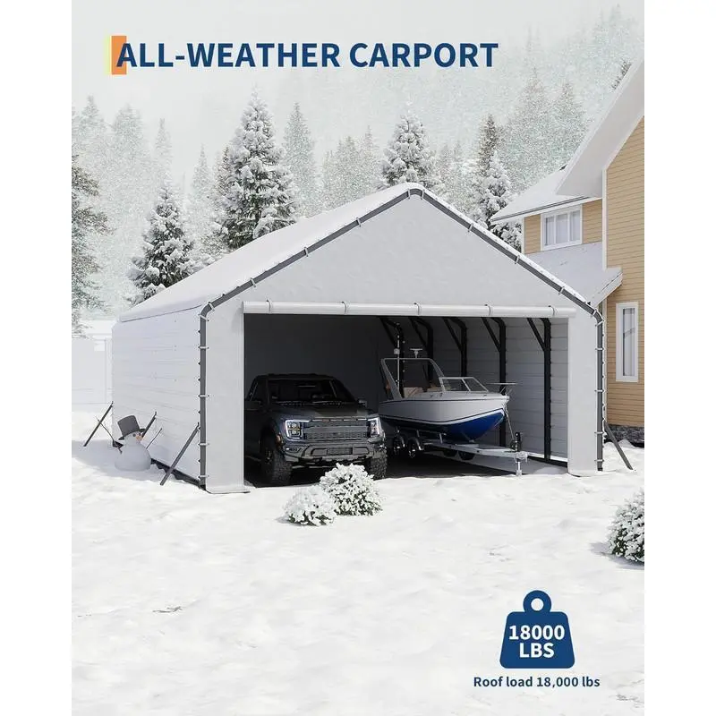 Roofing Panels for Metal Carport 20x25 ft, 20x20 ft, Heavy Duty Metal Carport Kits, 27 Ga. Galvanized Steel Ribbed Panels, 60.23 in x 19.68 in, 16 Pcs, White