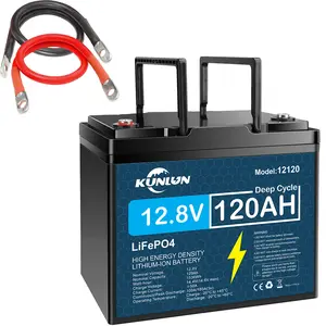 KUNLUN 12V 120Ah LiFePO4 Lithium Battery, 12.8V 1536Wh Built-in 100A Smart BMS Protection, 5000+ Deep Cycles, Rechargeable Off-Grid Systems, Solar, Camping, RVs, Trolling Motors, Fish Finder, UPS, Scooters, Golf Carts.etc