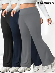 【Plus Size】 Solid High Waist Flare Leg Leggings, Casual Comfy Breathable Pants for Daily Wear, Casual Lounge Pant, Casual Fitted Pants, Women's Bottoms for All Seasons