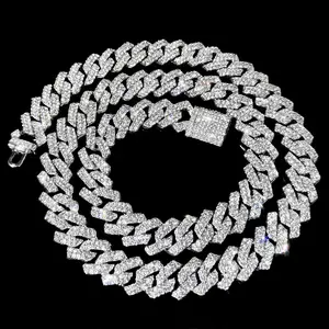 16/18/20/22/24inch Prong Cuban Link Chain for Women Men Iced Out 2 Row Rhinestone Miami Rhombus Hip Hop Cuban Necklaces JewelryGift