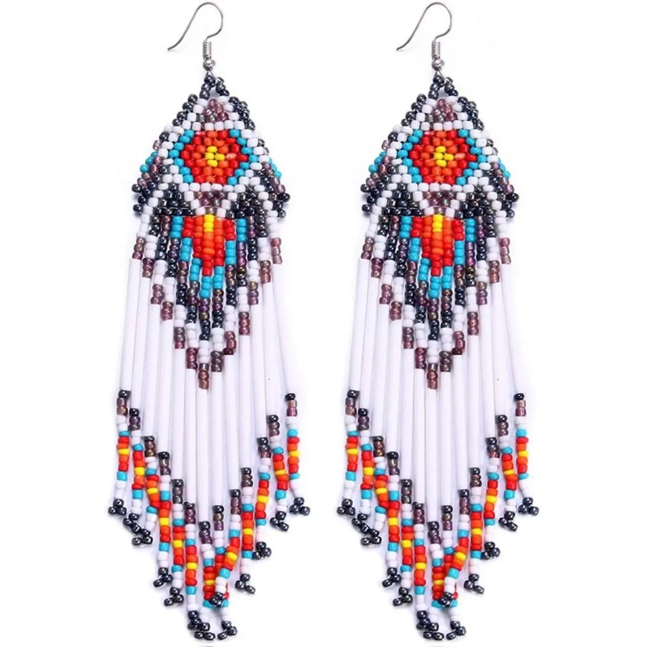 Coeufuedy Boho Beaded Tassel Earrings for Women & Girls Hypoallergenic Handmade AAA Resin Beads 4.7 Inch Long Drop Earrings Perfect for Mother's Day & Anniversary Gifts native american jewelry