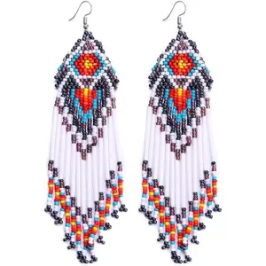 Coeufuedy Boho Beaded Tassel Earrings for Women & Girls Hypoallergenic Handmade AAA Resin Beads 4.7 Inch Long Drop Earrings Perfect for Mother's Day & Anniversary Gifts native american jewelry