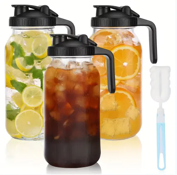Large-capacity 64-ounce glass jar with lid - a Mason jar with a lid, perfect for leak-proof milk containers in the refrigerator, easy-to-clean wide-mouth water bottle, juice, tea, iced coffee, drinks, and beverages - ideal for daily use summerwins