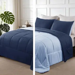 Lightweight Reversible King Size Comforter Set, Down Alternative Comforter with 2 Pillow Sham, King Size Bedding Set for All, Navy/Blue