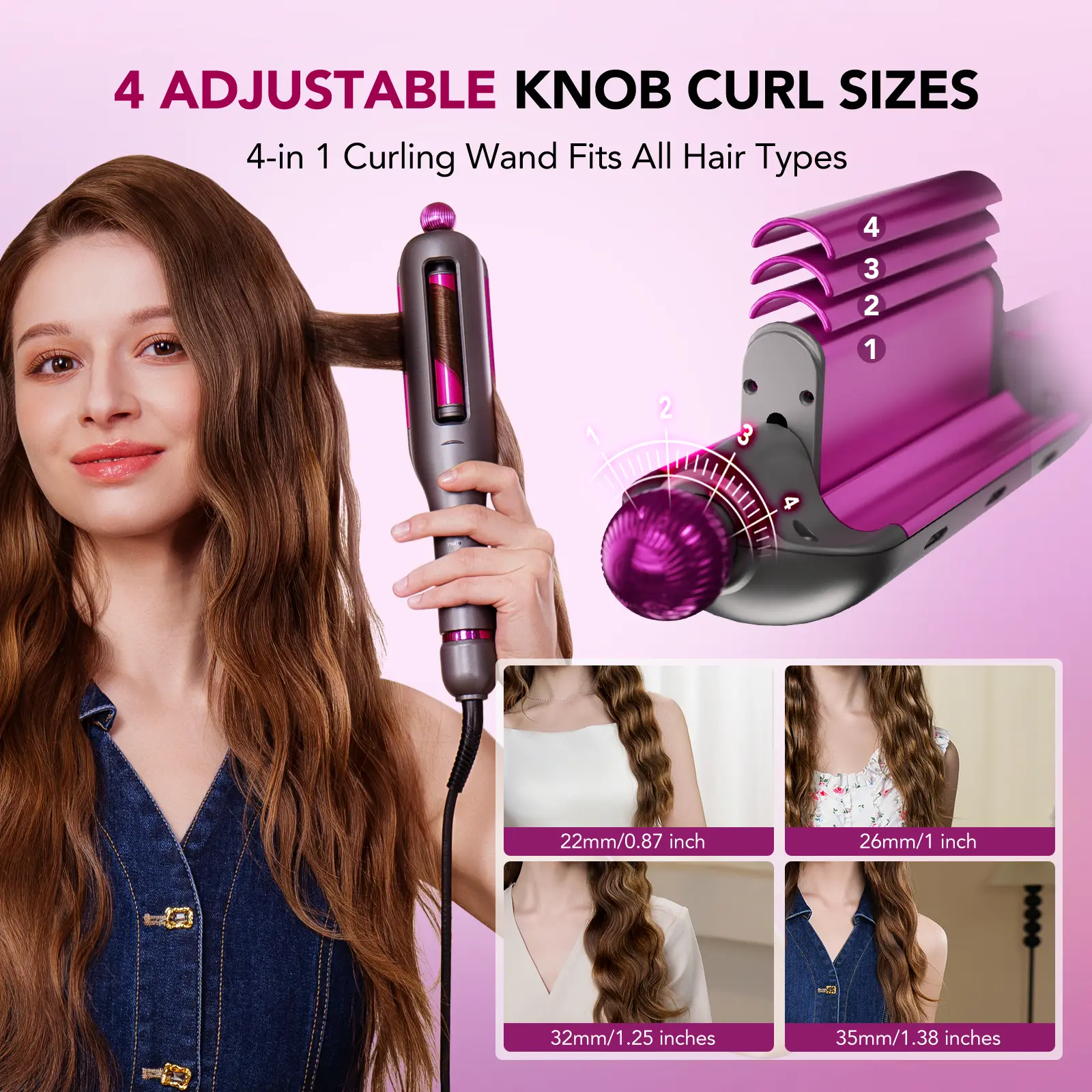 SKG WaveFlex 4-in-1 Adjustable Hair Waver Crimper – Beach Waves Curling Wand, Mermaid Hair Style, Ceramic 4 Barrel Sizes, 5 Temp Settings &  Negative Ionic Care, Fast Heat-Up, Safe and Easy to Use, Ceramic Curling Iron, Barrel Curling Irons