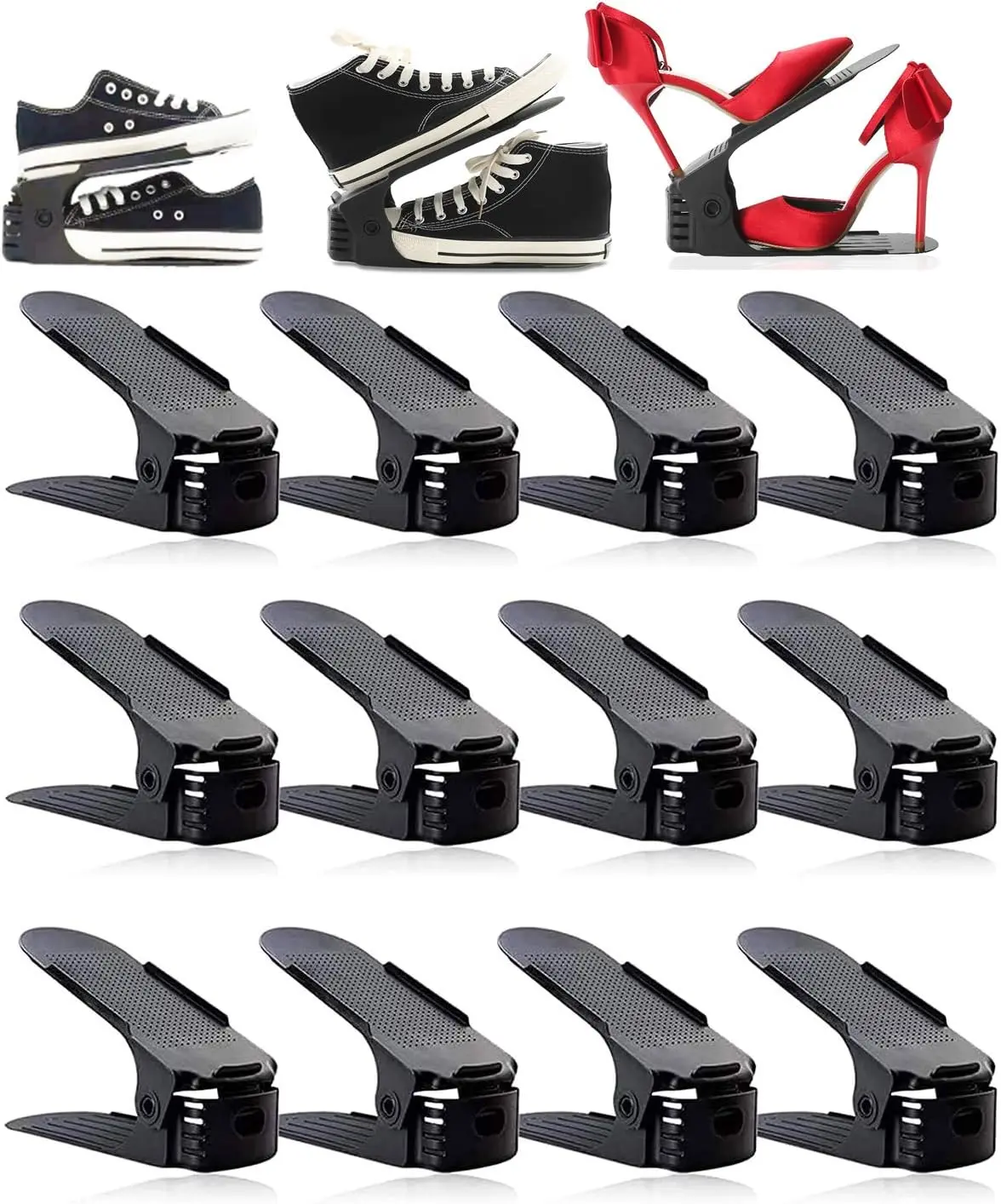 12 Pack Shoe Slots Organizer, Adjustable Double Layer Shoe Stack Sandals Rack, 50% Space-Saving Storage Shoe Stacker Holder for Closet Organization