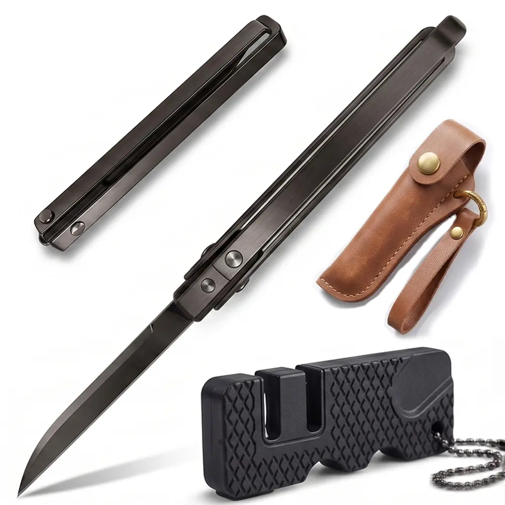 Outdoor Folding Utility Tool, High-Hardness Mini Pocket Cutter, Creative Rotating Design, Fruit Knife, Convenient for Camping, Picnics, and Daily Tasks 1pc Kinfe and 1pc Sharpener
