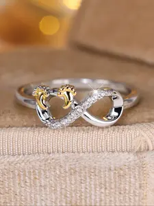 Female White Zirconia Stone Footprint Infinity Vintage Wedding Engagement Jewelry For Women Zirconia Inlaid Heart Wedding Promise Rings Teardrop Bridal Rings Unique Rings