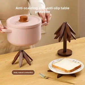 Natural Wood Heat-Resistant Table Mat Set with Tripod & Cup Holder - Foldable Tree-Shaped Insulation Board for Hot Pots, Pans, Bowls - Kitchen & Dining Accessory for Stovetop Use, Tea Cookers