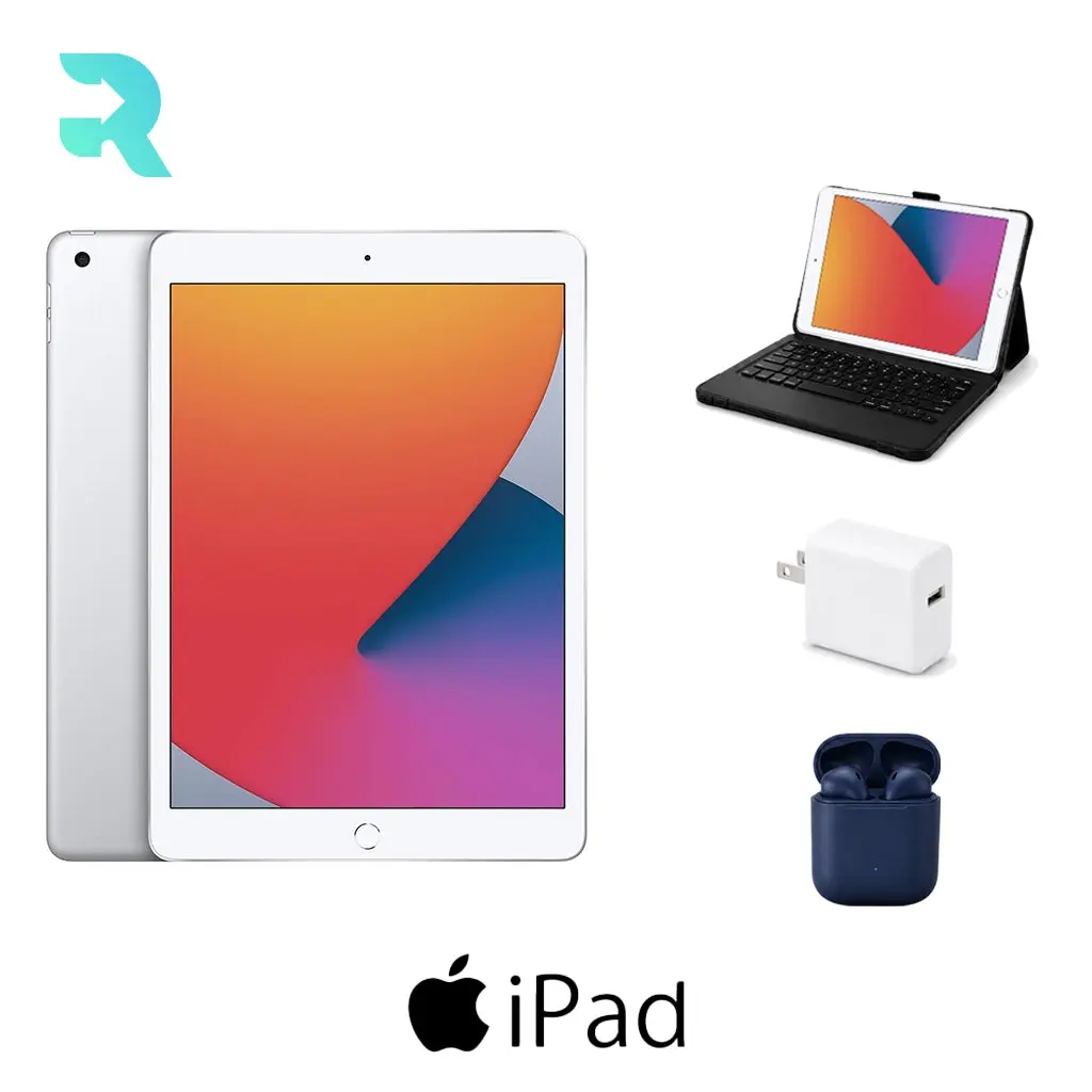 Refurbished Apple iPad 8th Gen 10.2" 32GB Wi-Fi Silver (Excellent Condition) + ZAGG Rugged Pro Connect Keyboard Case + InPod Headphones + Charger