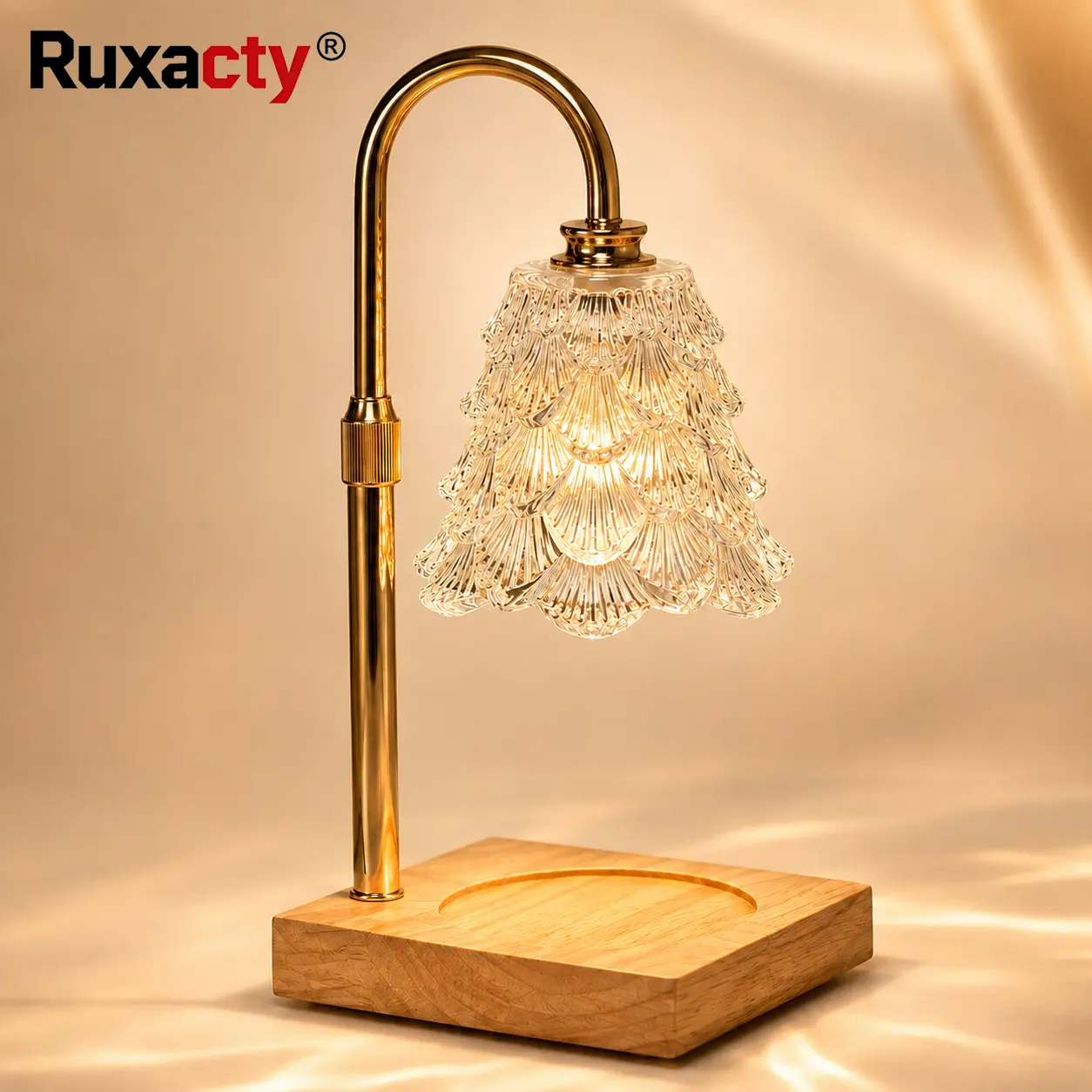 Peairud Dimmable Electric Candle Warmer Lamp with Timer, Adjustable-Height Design, Metal Accents, Glass Shade, Square Glasswoodbase, 1 Included Bulb, Aesthetic Home Decor Aroma Enhancer for Bedroom/Living Room
