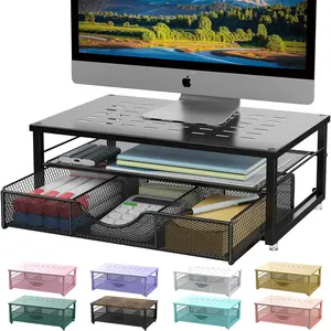 Computer Monitor Stand Riser, Desk Organizers and Accessories with Drawer, Office Desktop Organizers Storage for Printer Stand (Black)